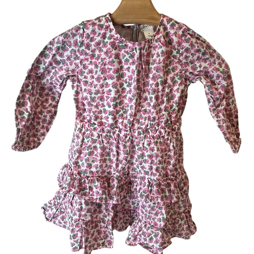 J. Crew Crewcuts long sleeve floral ivory and pink ruffled tiered dress size 4